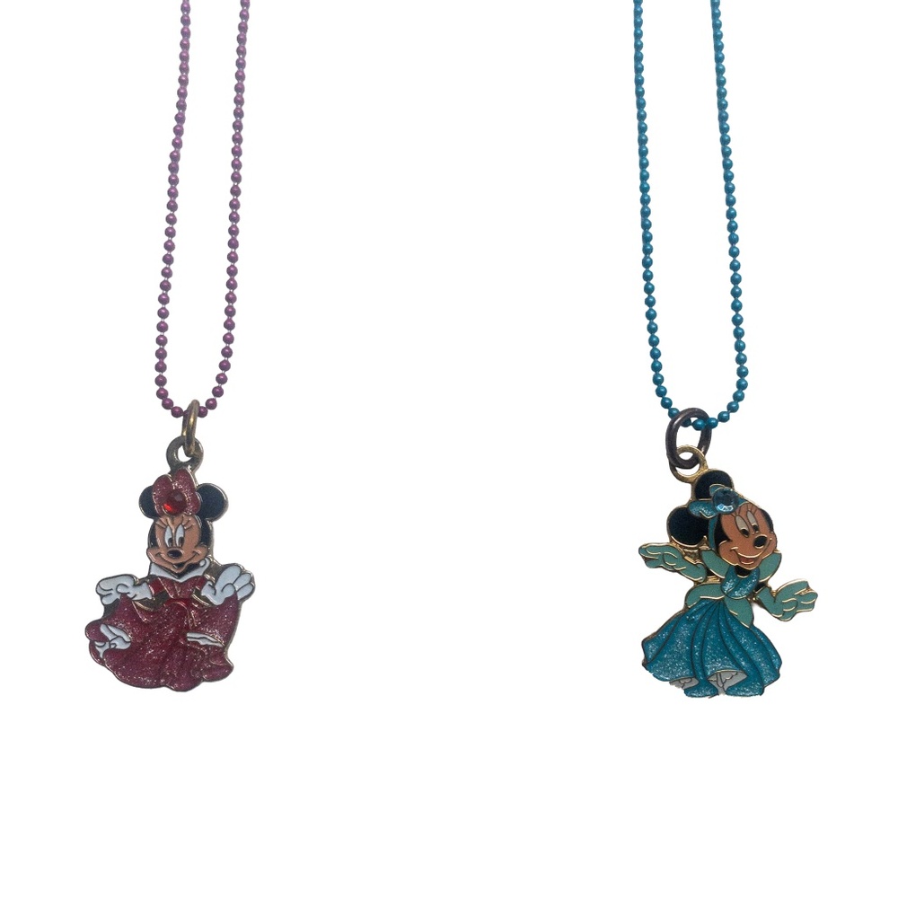 2 PC Minnie Mouse Princess Youth Necklaces Disney Aurora Cinderella Rhinestones